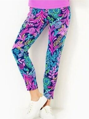 Lilly Pulitzer Luxletic Corso Pant Aegean Navy Pink Calypso Coast Golf Sz 4